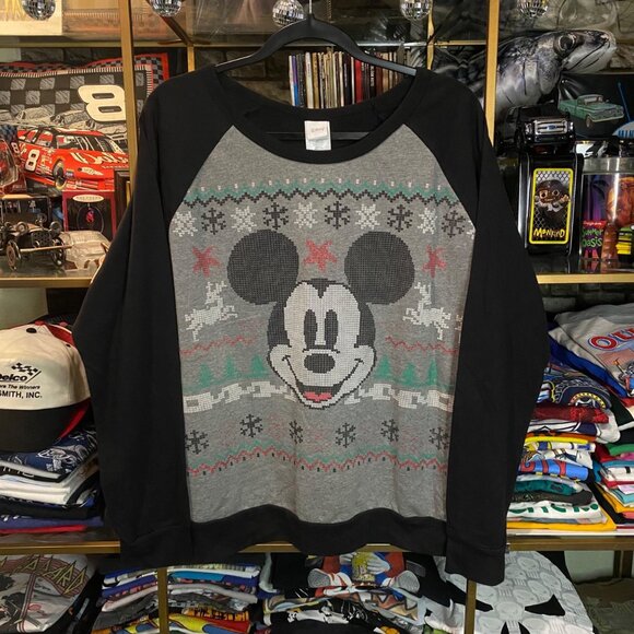 Disney Mickey Mouse Christmas Sweater Women’s Round Neck Black Gray XXL - Picture 1 of 5